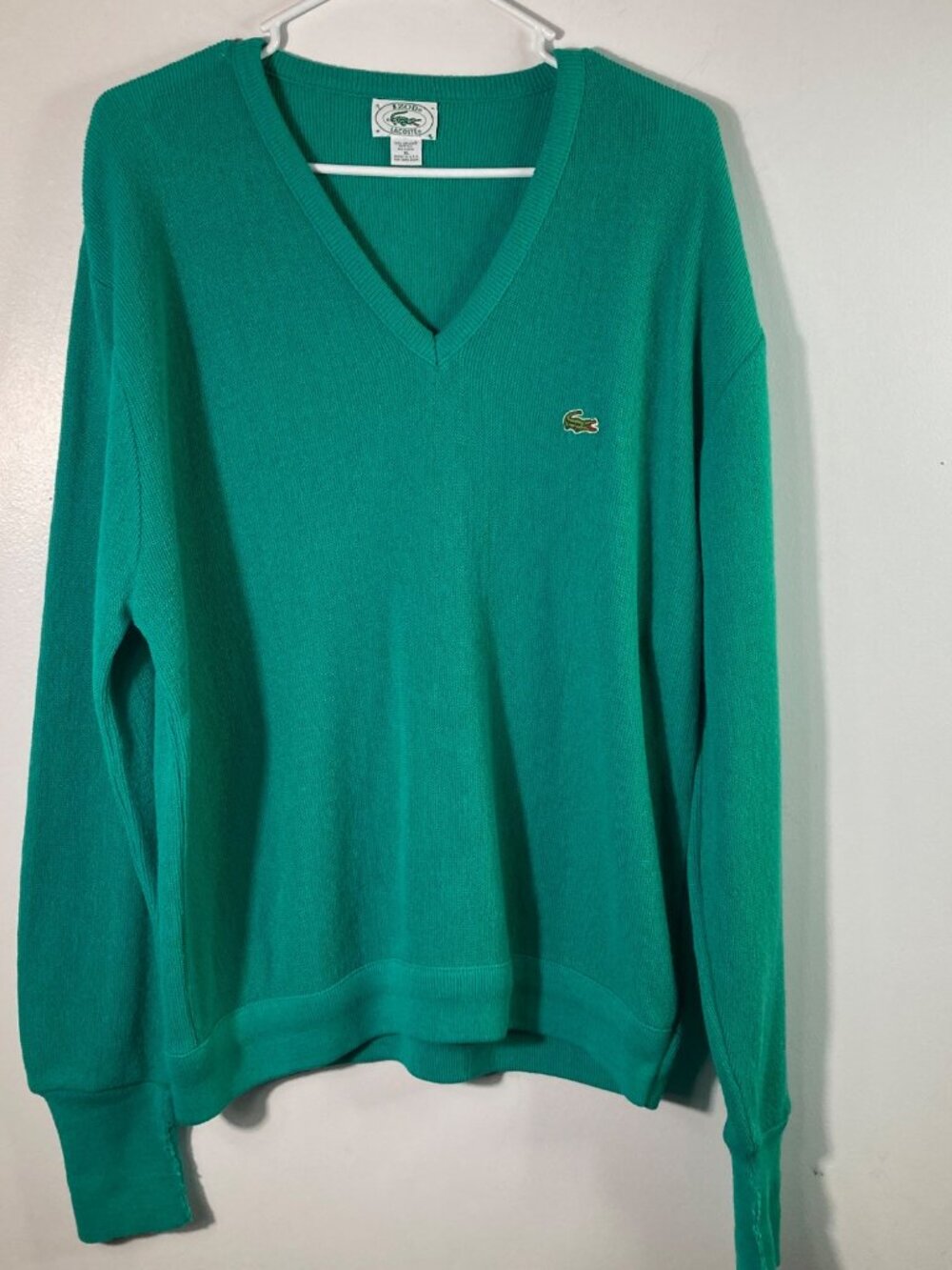 Mens Vintage Izod Lacoste V Neck Sweater XL Green Orlon Acrylic